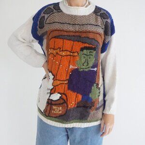 Vintage Spice Of Life White Frankenstein Pumpkin Halloween Ghost Sweater L